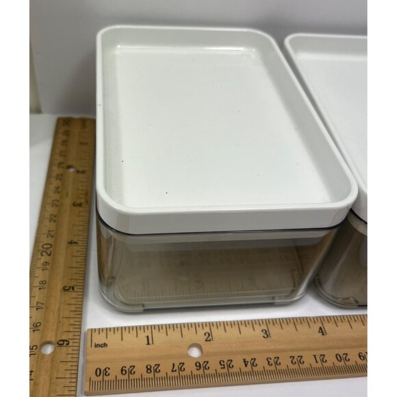 Set Of 4 Stackable Clear Plastic Food Storage Containers With White Lids C155 - Picture 2 of 6